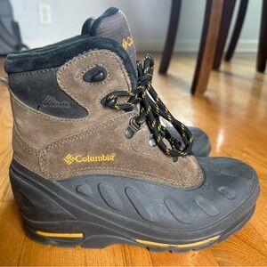 Columbia Bugabootoo Youth Brown Black Leather Hiking Snow Boots Shoes Boy Size 3